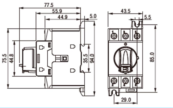 Seccionador a Panel CHINT NF2 3P 80A AC-23A 415V Manilla Roja/Amarilla – Código 170232080CH