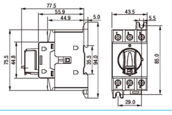 Seccionador a Riel DIN CHINT NF2 3P 80A AC-23A 415V Manilla Gris – Código 170830080CH