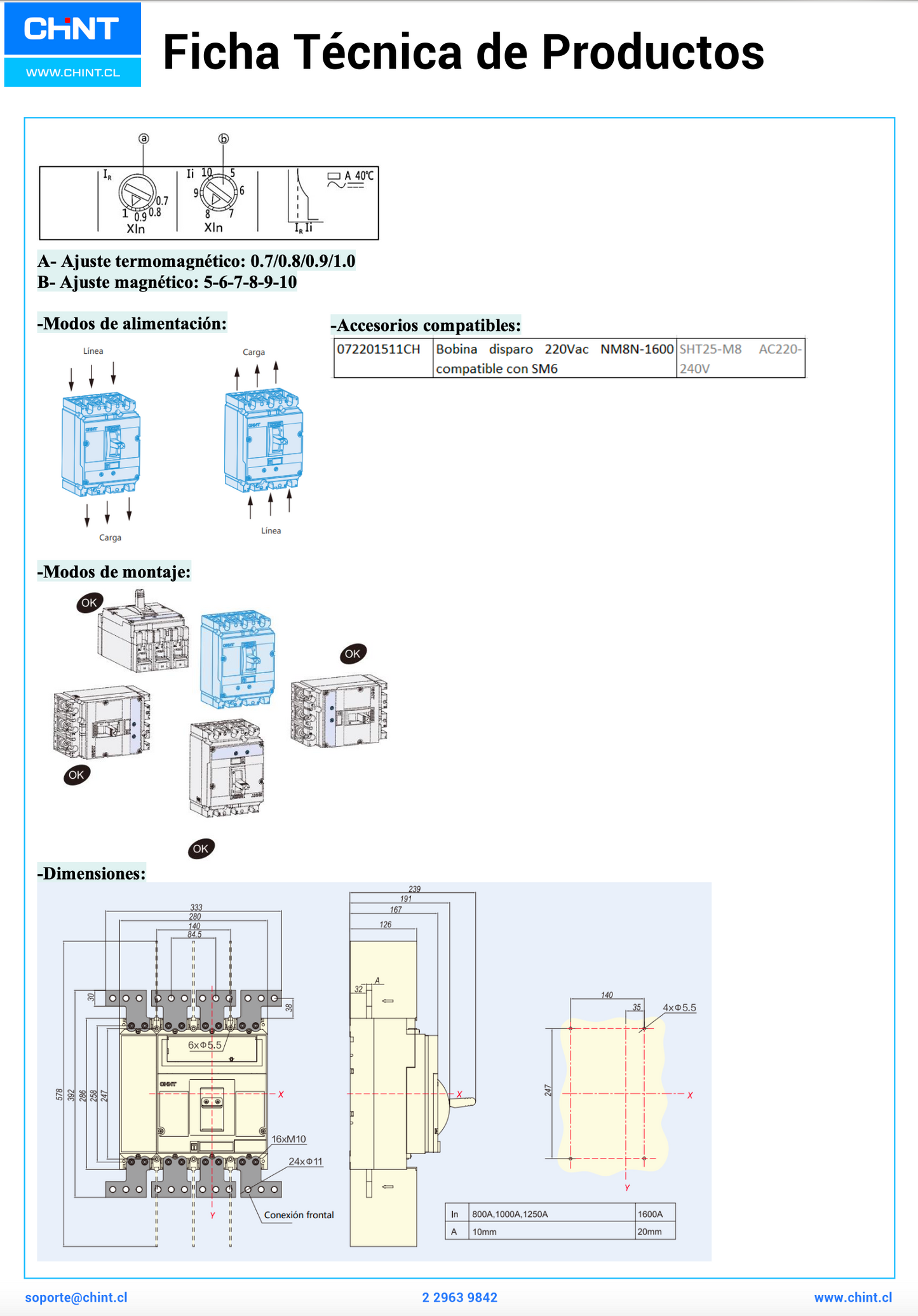 Interruptor Termomagnético CHINT NM8N-1600Q 4P 1000A 70kA 415V – Código 07024071000CH