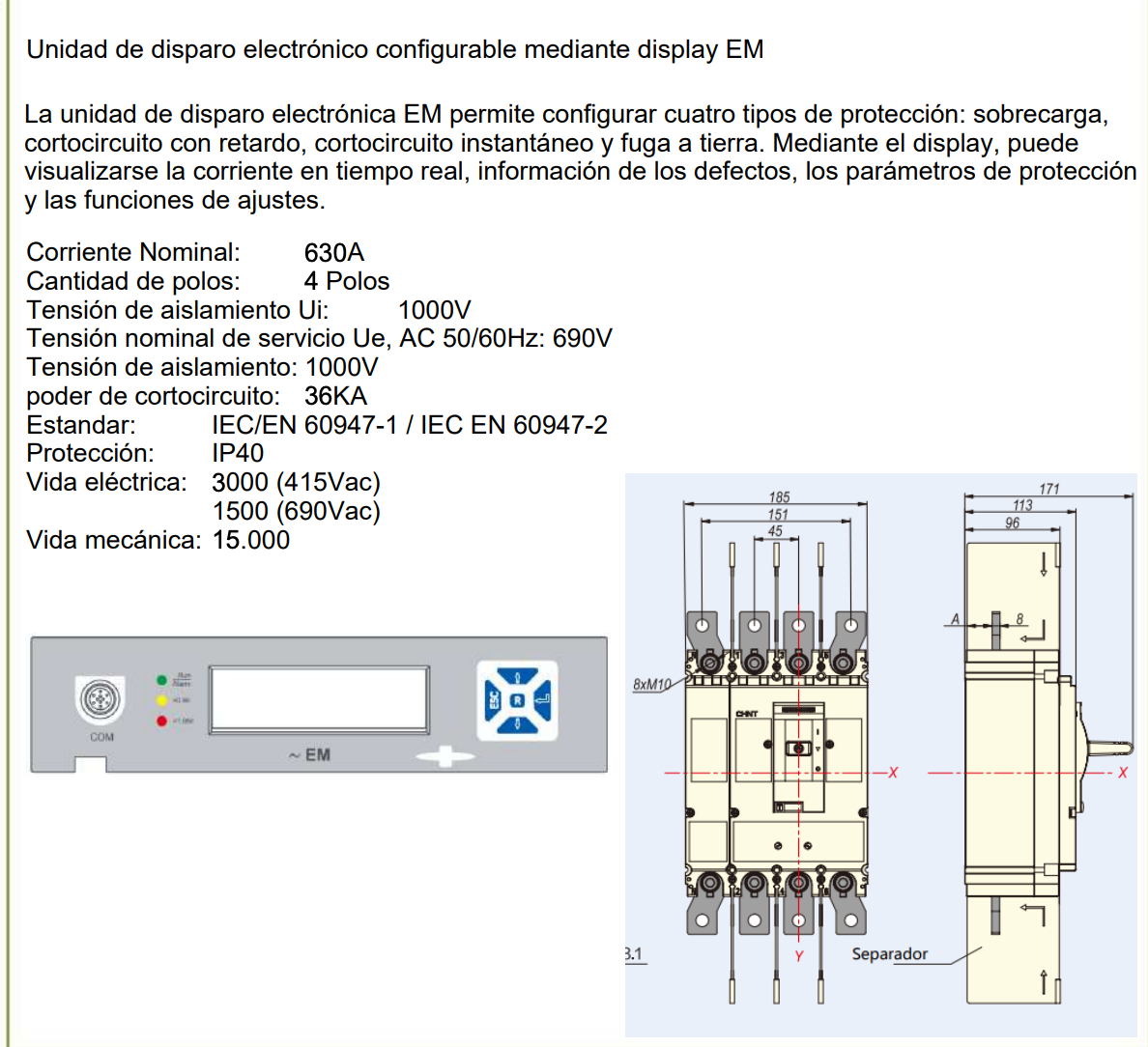 Interruptor de Caja Moldeada CHINT NM8N-630C 4P 630A 36kA 415V – Código 070274060620CH
