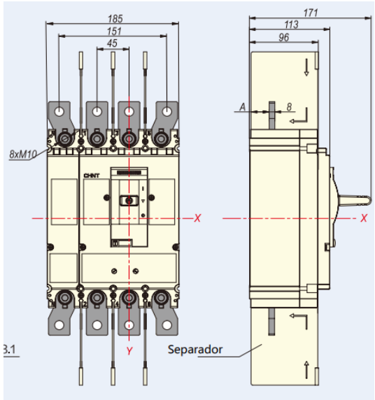 Interruptor de Caja Moldeada CHINT NM8N-630C 4P 630A 36kA 415V – Código 070274060620CH