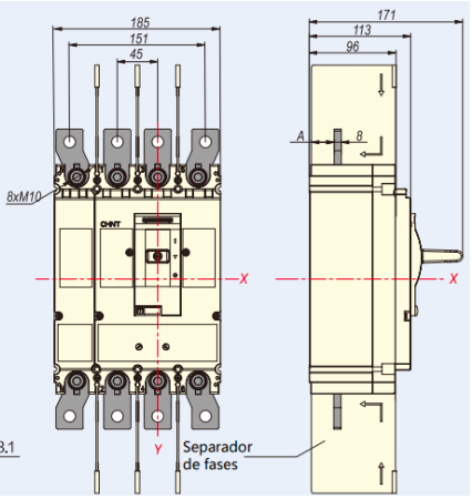 Interruptor Termomagnético CHINT NM8N-800Q 4P 630A 70kA 415V – Código 07024060630CH