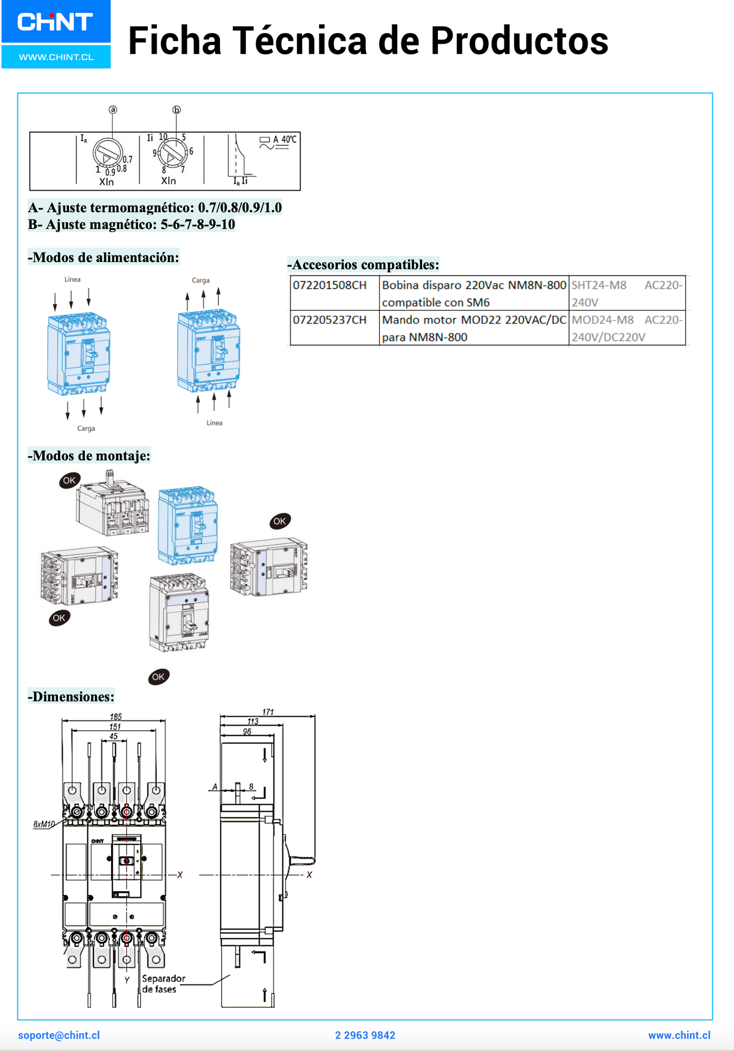 Interruptor Termomagnético CHINT NM8N-800Q 4P 630A 70kA 415V – Código 07024060630CH