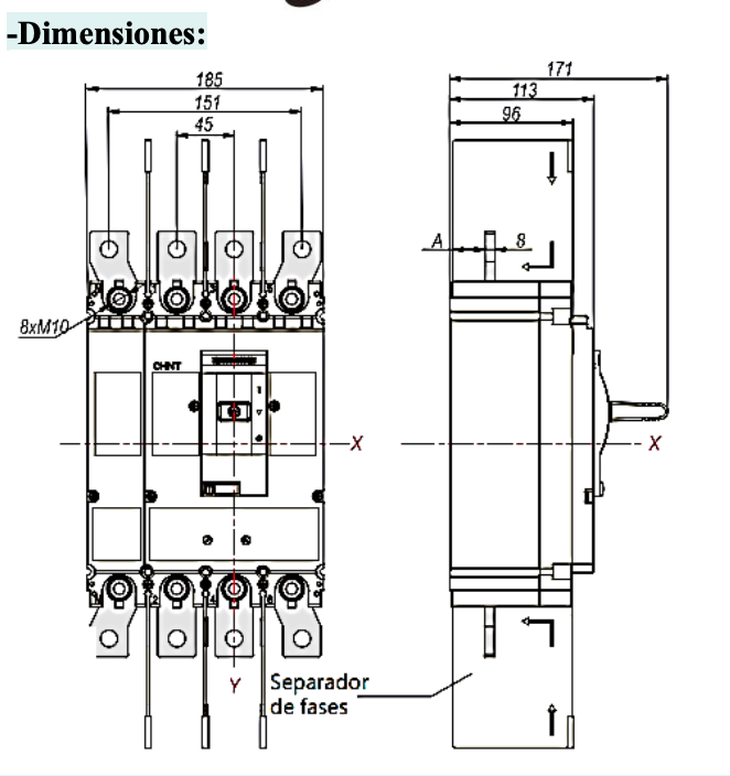 Interruptor Termomagnético CHINT NM8N-800Q 4P 630A 70kA 415V – Código 07024060630CH