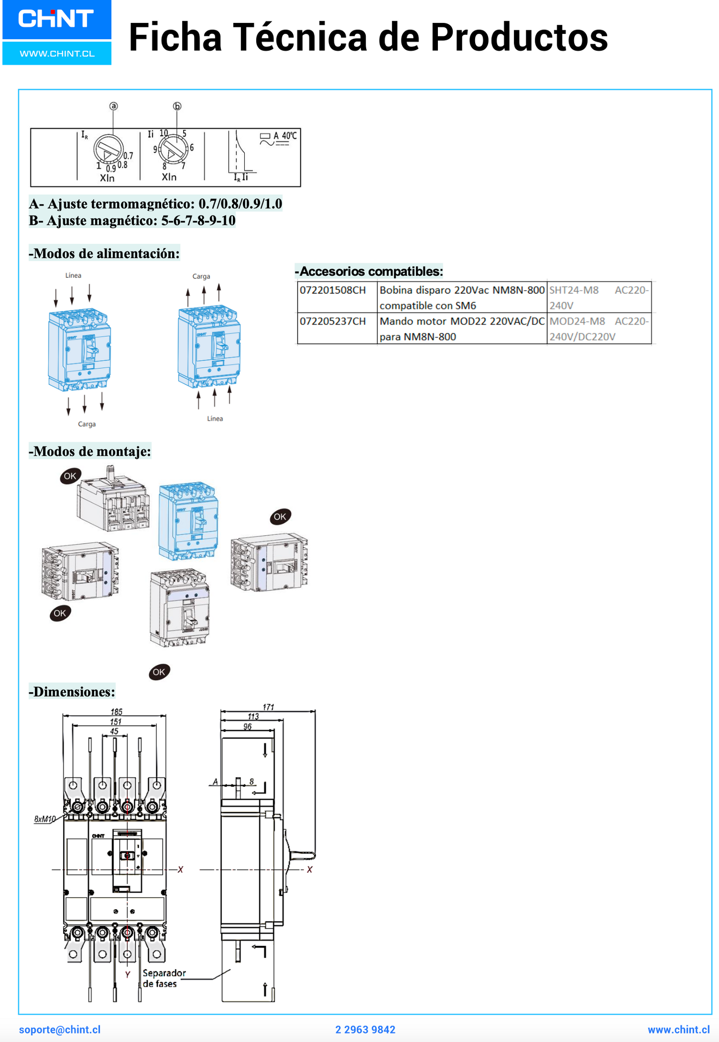 Interruptor Termomagnético CHINT NM8N-800Q 4P 800A 70kA 415V – Código 07024060800CH
