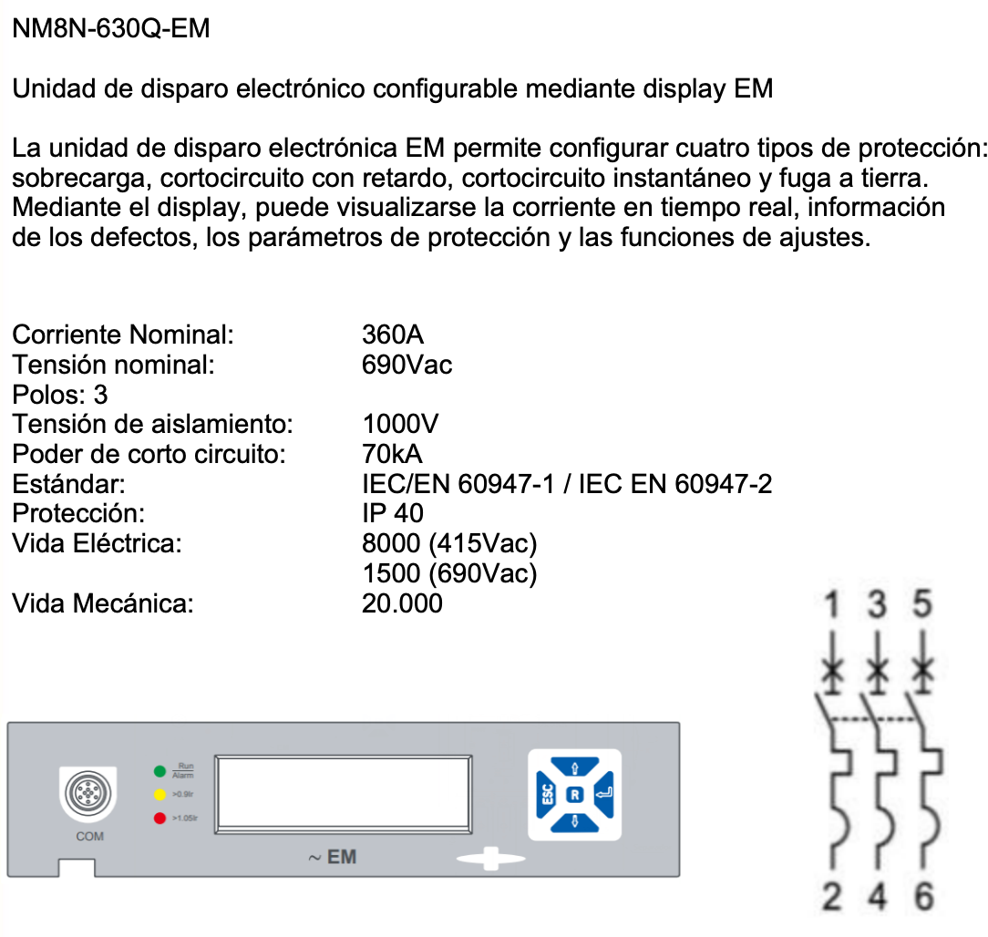 Interruptor de Caja Moldeada CHINT NM8N-630Q 3P 252–630A 70kA 415V – Código 070273030630CH