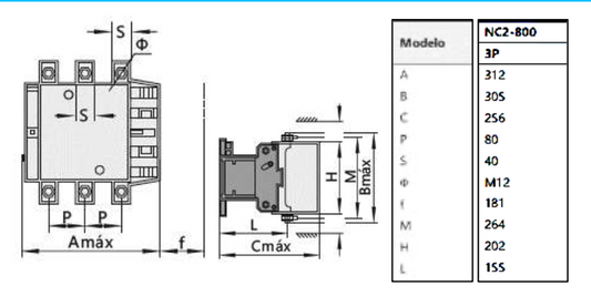 Contactor CHINT NC2-800 3P 800 A 450 kW 220 V 50 Hz – Código 03018008011CH