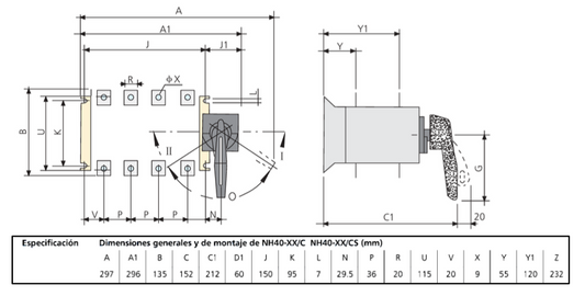 Conmutador Modificado CHINT NH40S-400/4CSW 4P 400A 1-0-2 con placa y mando a puerta – Código 1704430400CH