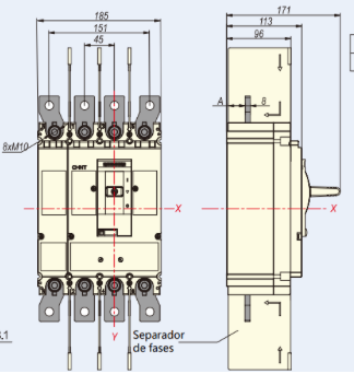 Interruptor Termomagnético CHINT NM8N-400Q 4P 350A 415V 70kA 0.7–1In – Código 07024140350CH