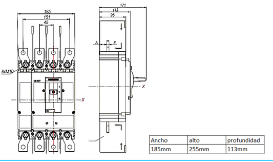 Interruptor Electrónico CHINT NM8N-400S 4P 400A 415V 50kA 0.4–1In – Código 070274040400CH