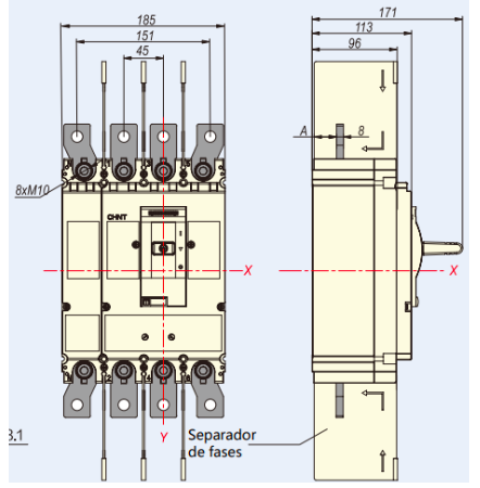 Interruptor Termomagnético CHINT NM8N-400S 4P 350A 415V 50kA 0.7–1In – Código 07024040350CH