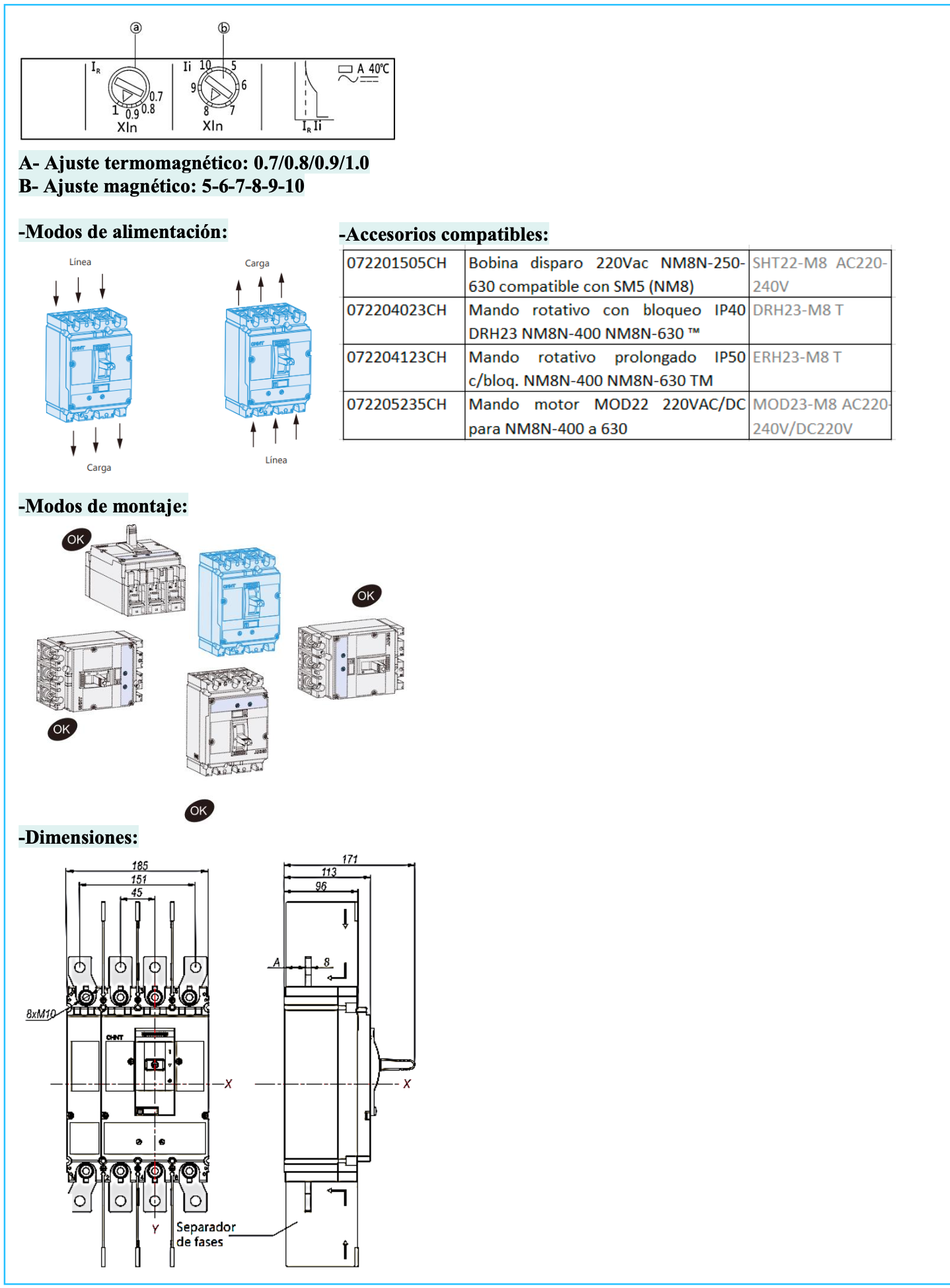 Interruptor Termomagnético CHINT NM8N-400S 4P 350A 415V 50kA 0.7–1In – Código 07024040350CH