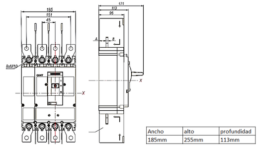 Interruptor Termomagnético CHINT NM8N-400S 4P 400A 415V 50kA 0.7–1In – Código 07024040400CH