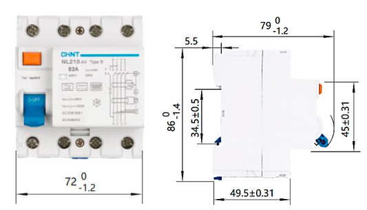 Interruptor Diferencial CHINT NL210 4P 63A 300mA Tipo B 10kA – Código 0702463300CH