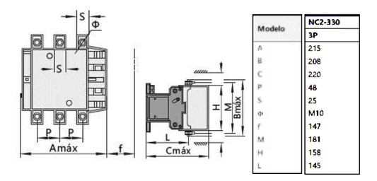 Contactor Trifásico CHINT NC2-330 330A 3P 220 V AC 50 Hz – Código 03013308011CH