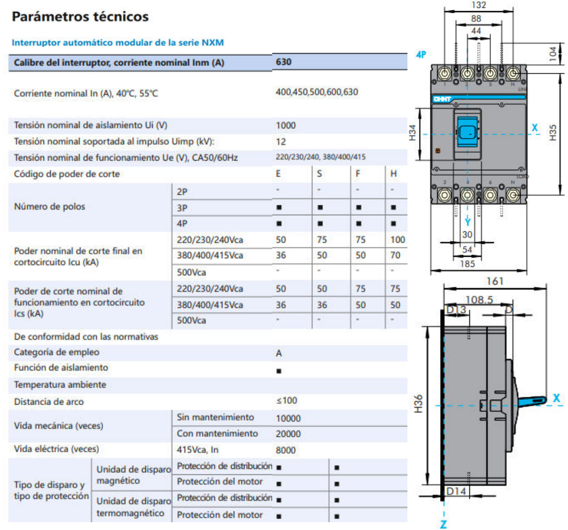 Interruptor Termomagnético MCCB Fijo NXM-630S 4P 630 A 50 kA – Código 07212430630CH