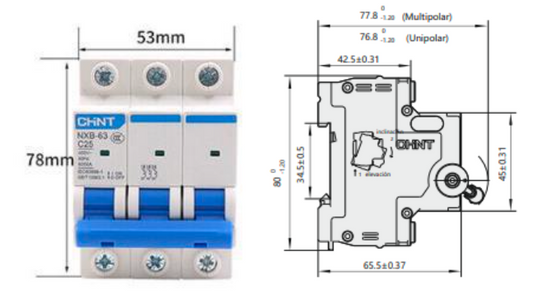 Interruptor Automático CHINT NXB-63 3P 63A 6kA Curva C – Código 070103063CH