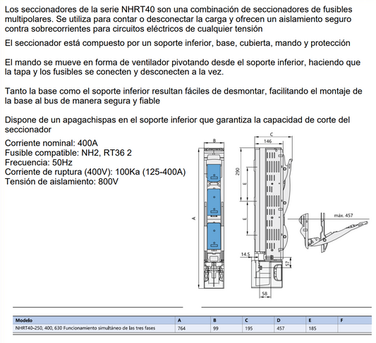 Desconectador Vertical Fusible NH2 CHINT NHRT40-400/3L – Código 1904102CH