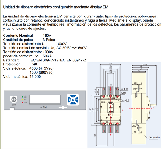 Interruptor Electrónico CHINT NM8N-250S 3P 160A 415V 50 kA – Código 070273030160CH