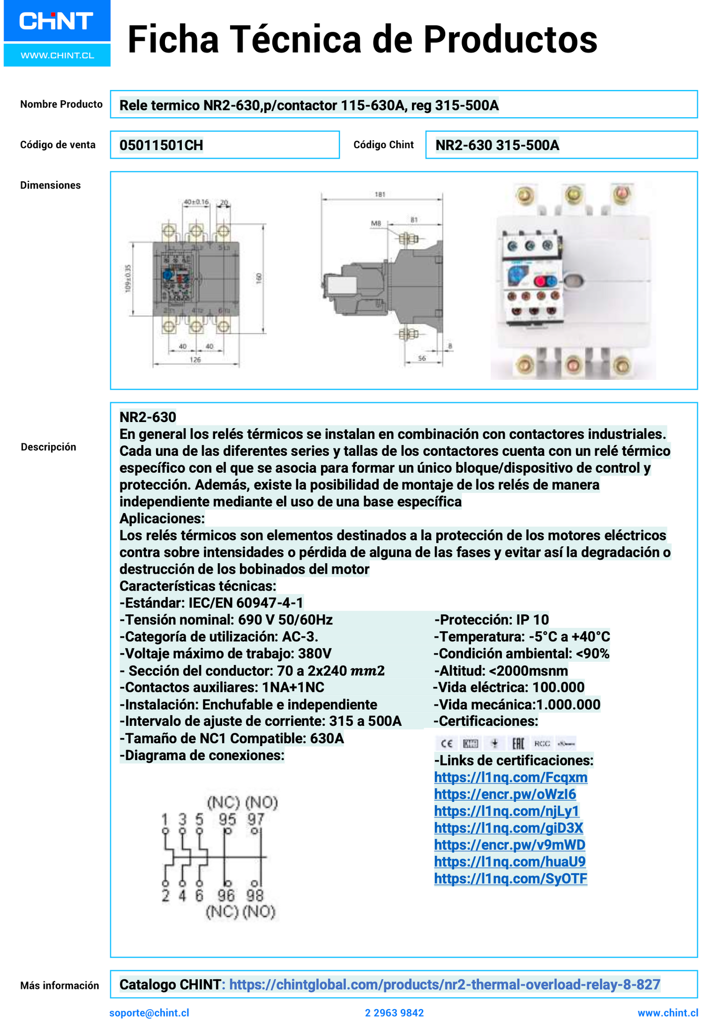 Relé Térmico CHINT NR2-630 para Contactores 315–500 A – Código 05011501CH