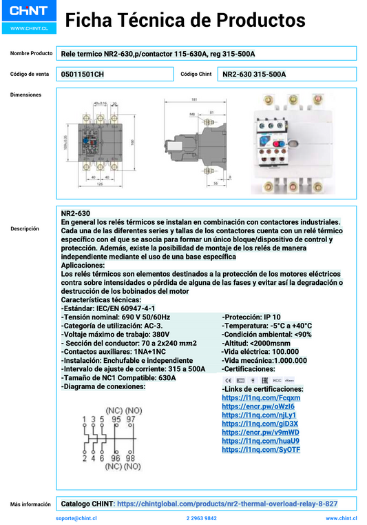 Relé Térmico CHINT NR2-630 para Contactores 315–500 A – Código 05011501CH