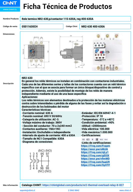 Relé Térmico CHINT NR2-630 para Contactores 400–630 A – Código 05011630CH