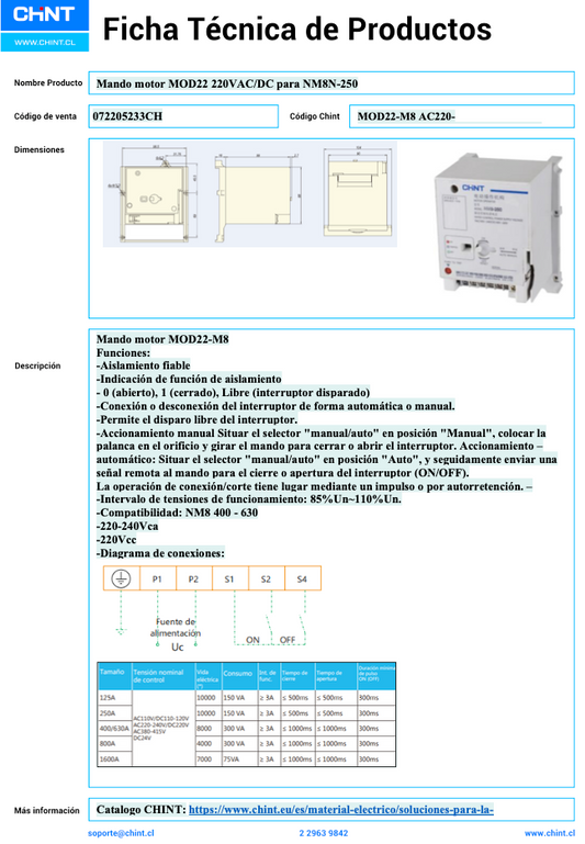 Mecanismo Motorizado CHINT MOD22-M8 para NM8N-250 AC/DC 220V – Código 072205233CH