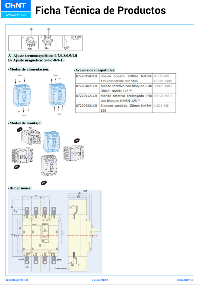 Interruptor Termomagnético CHINT NM8N-125S 4P 20A 415V 50 kA – Código 07024020020CH