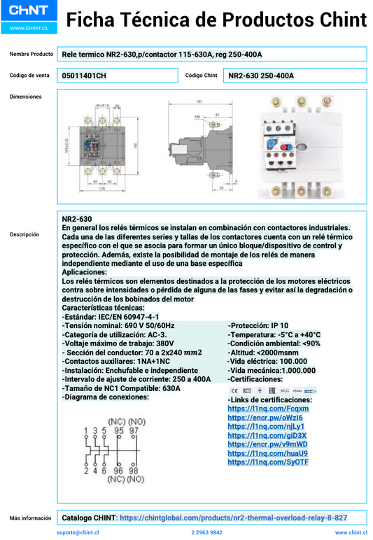 Relé Térmico CHINT NXR2-630 para Contactores 200–400A – Código 05011401CH
