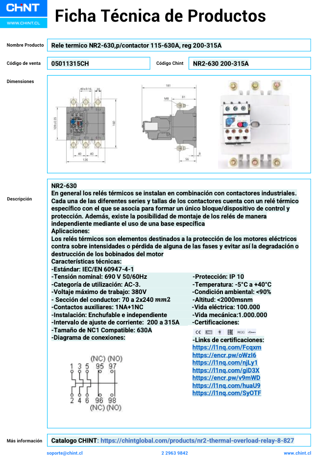 Relé Térmico CHINT NXR2-630 para Contactores 200–400A – Código 05011315CH