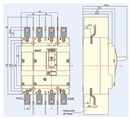 Interruptor Termomagnético CHINT NM8N-125C 4P 40A 415V 36 kA – Código 07224020040CH