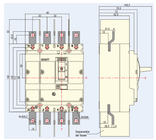 Interruptor Termomagnético CHINT NM8N-125C 4P 63A 415V 36 kA – Código 07224020063CH