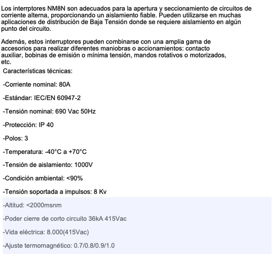 Interruptor Termomagnético CHINT NM8N-125C 3P 80A 415V 25 kA – Código 07023020080CH