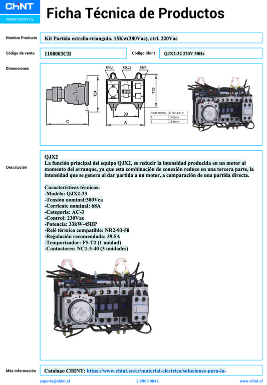 Kit de Partida Estrella-Triángulo CHINT QJX2-32 15 kW 380 V – Código 1108003CH