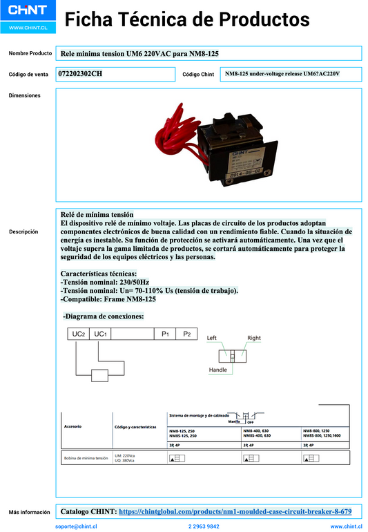 Relé de Mínima Tensión CHINT UM6 220 V AC para NM8-125 – Código 072202302CH