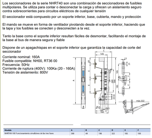 Desconectador Vertical para Fusible NH00 CHINT NHRT40-160/3L – Código 1904100CH