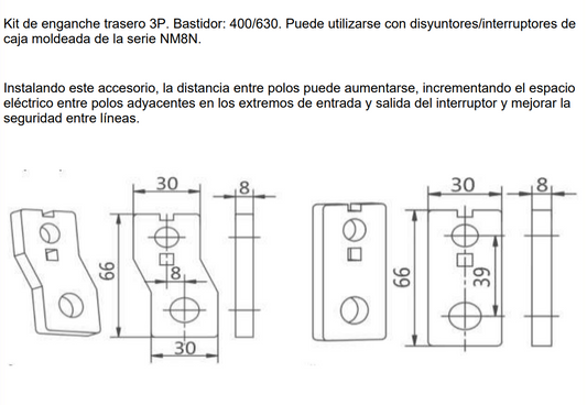 Terminales Extendidos CHINT para Interruptor NM8N 400/630 – 3 Polos – FCP23-M8 – Código 0722053040CH