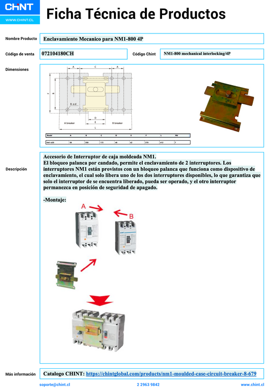 Enclavamiento Mecánico CHINT para Interruptores Automáticos NM1-800 4P – Código 072104180CH