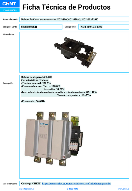 Bobina CHINT 380–415V AC para Contactor NC2-800 (630/4) – Código 030885800CH