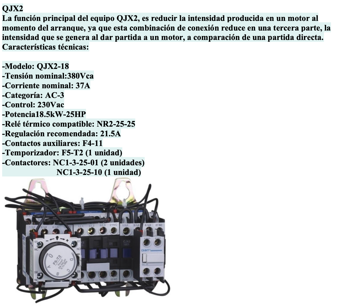 Kit Partida Estrella-Triángulo CHINT QJX2-18 7,5 kW 380 V – Código 1108001CH