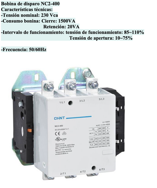 Bobina CHINT 230–240 V AC para Contactor NC2-400 – Código 030885400CH
