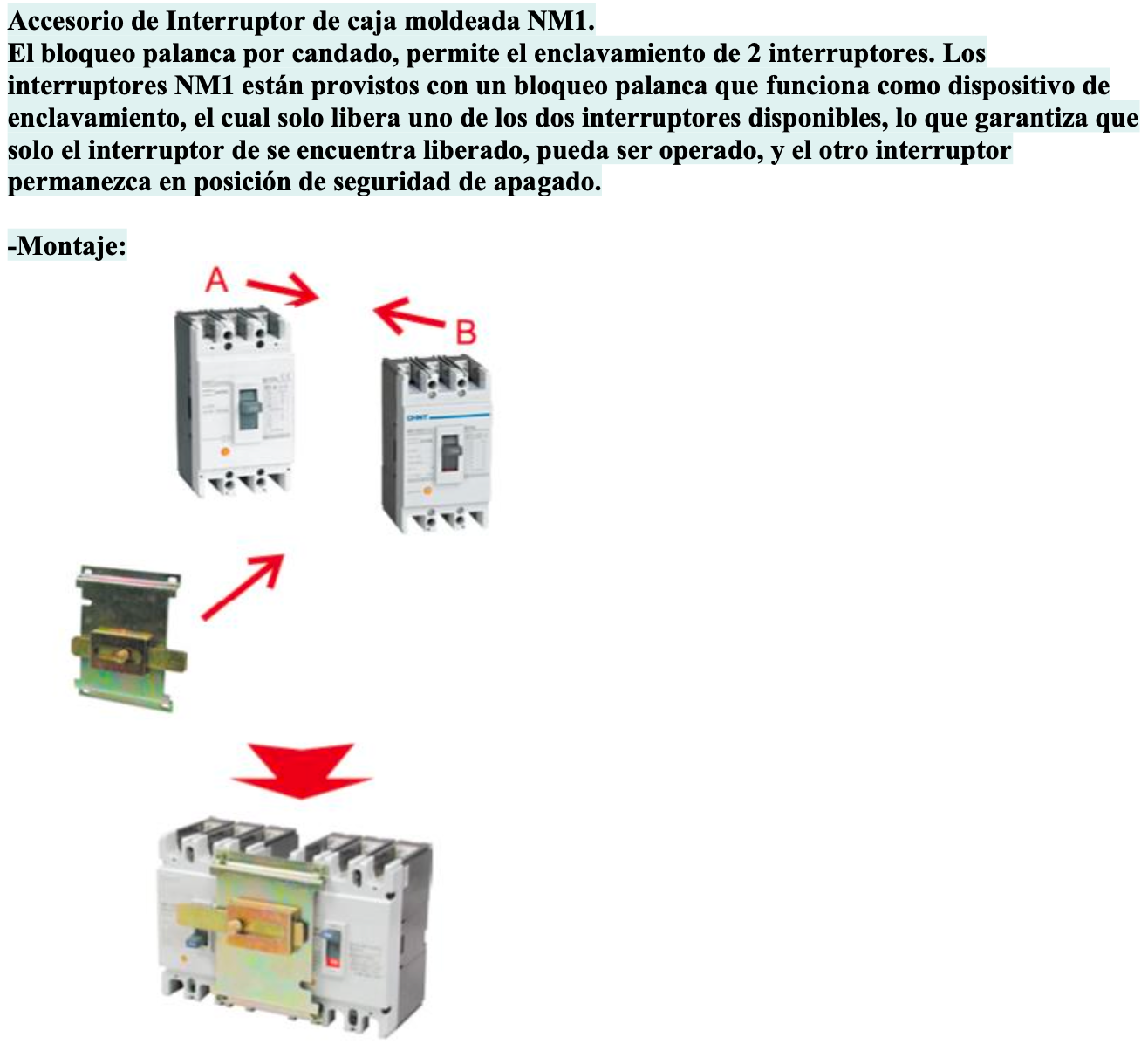 Enclavamiento Mecánico CHINT para Interruptores Automáticos NM1-250 4P – Código 072104125CH