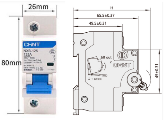 Interruptor Termomagnético CHINT NXB-125H 1P 125A 10kA Curva C – Código 070311125CH