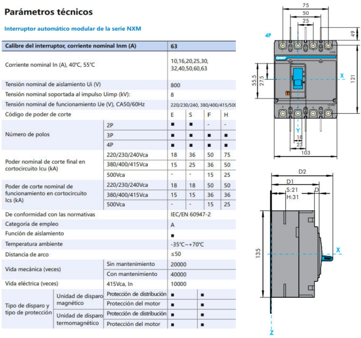 Interruptor MCCB CHINT NXM-63S 4P 25A 25kA Fijo – Código 07212420025CH