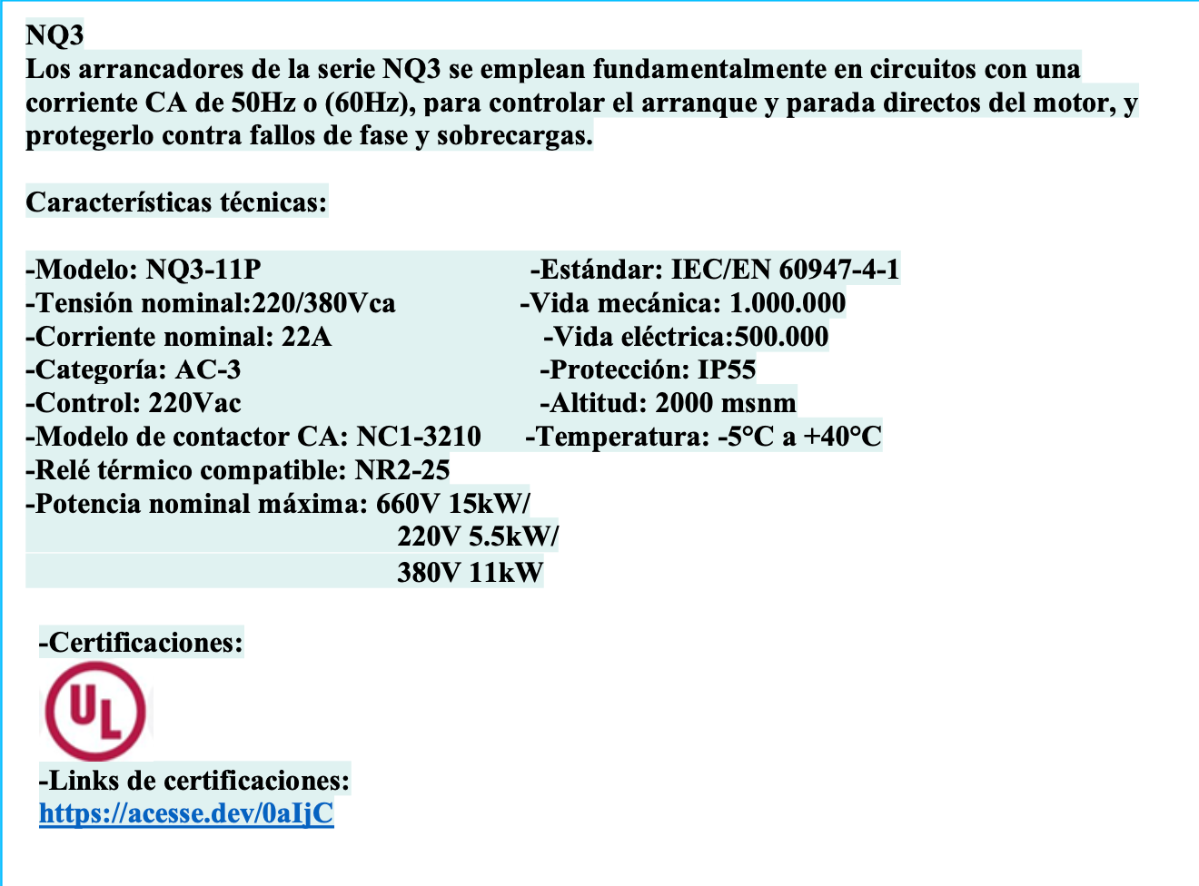 Partidor Directo CHINT NQ3-11P 11 kW 32 A 220 V AC en Caja IP55 sin Relé Térmico – Código 110724220CH