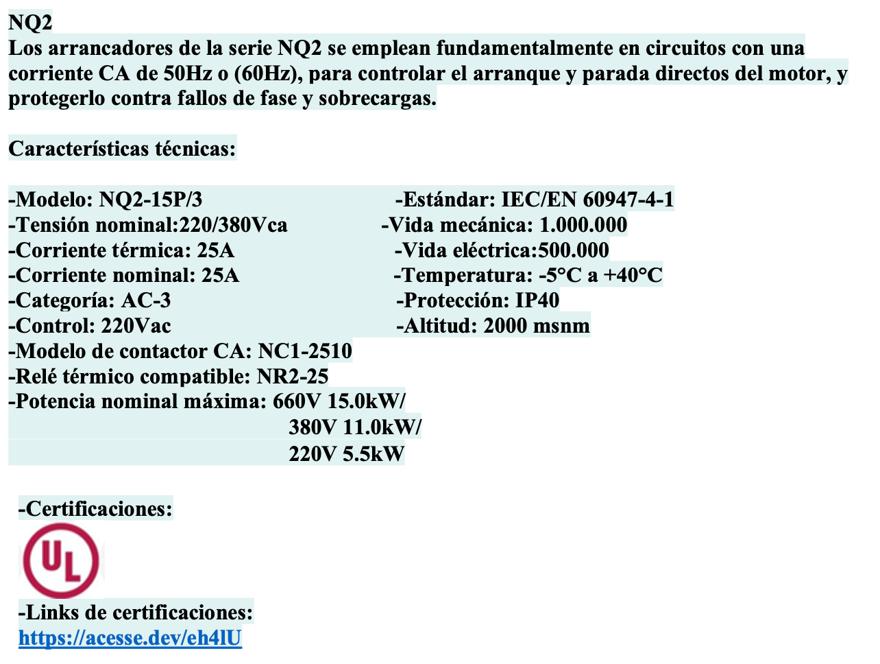 Partidor Directo CHINT NQ2-15P/3 11 kW 25 A 220 V AC en Caja IP40 sin Relé Térmico – Código 110725221CH