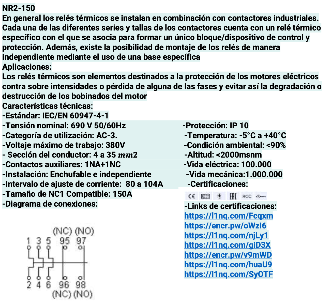 Relé Térmico CHINT NR2-150 80–104 A para Contactor 115–150 A – Código 05011104CH