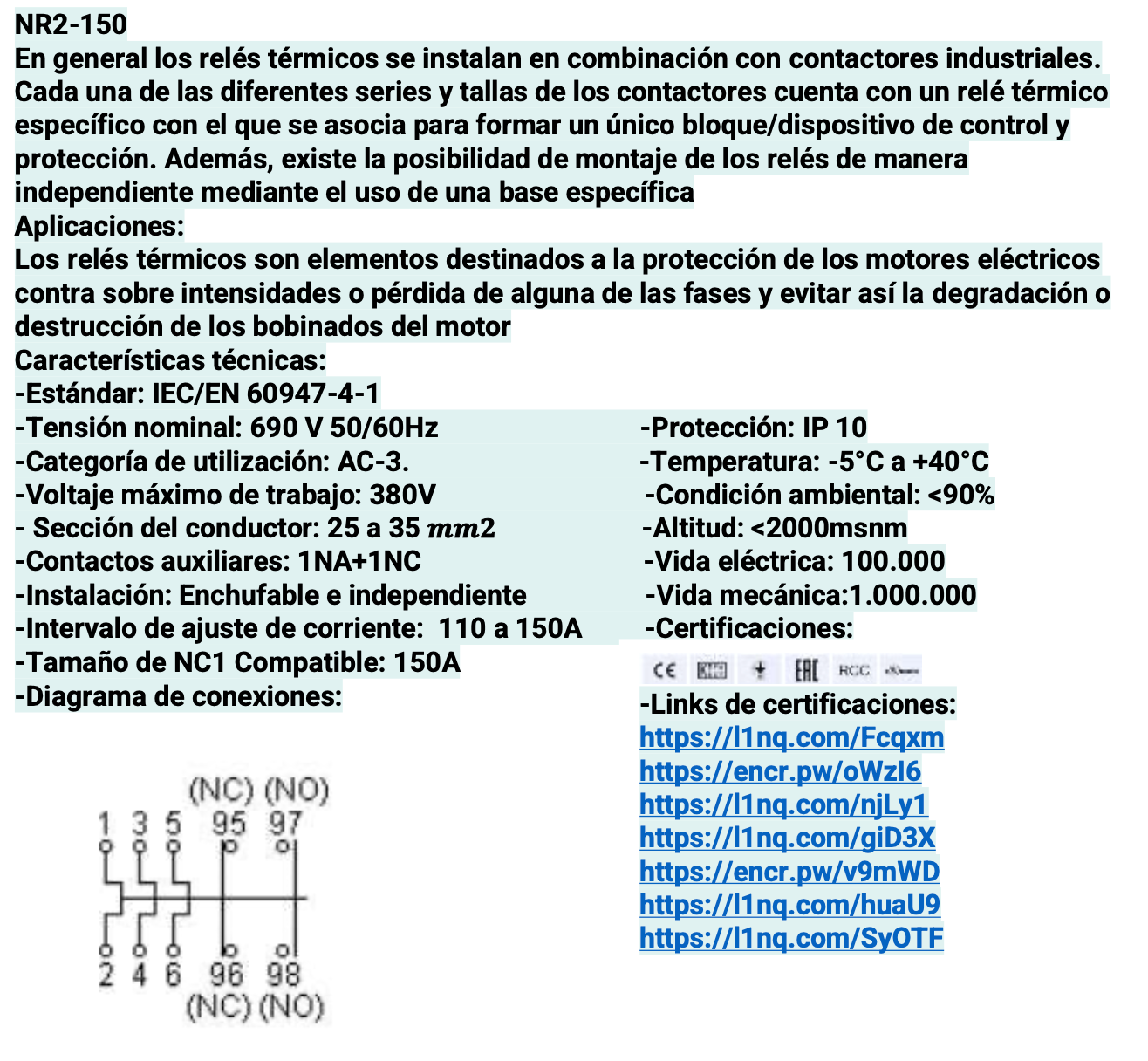 Relé Térmico CHINT NR2-150 110–150 A para Contactor 115–150 A – Código 05011150CH