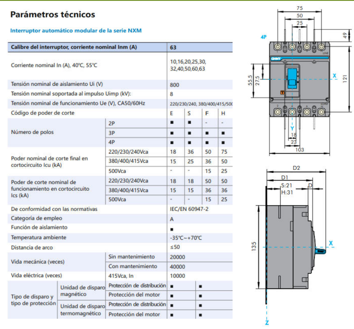 Interruptor Automático Moldado CHINT NXM-63E/4300B 4P 10 A 15 kA – Código 07212410010CH