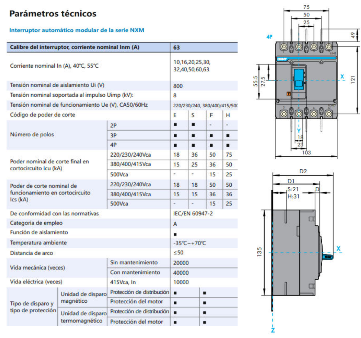 Interruptor Automático Moldado CHINT NXM-63E/4300B 4P 40 A 15 kA – Código 07212410040CH